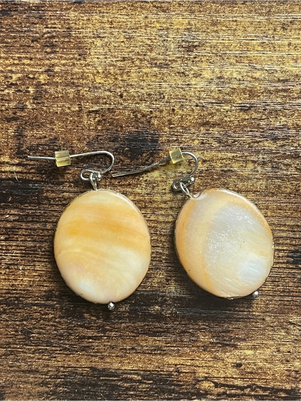 Peach Shell Drop Earrings with gold detailing